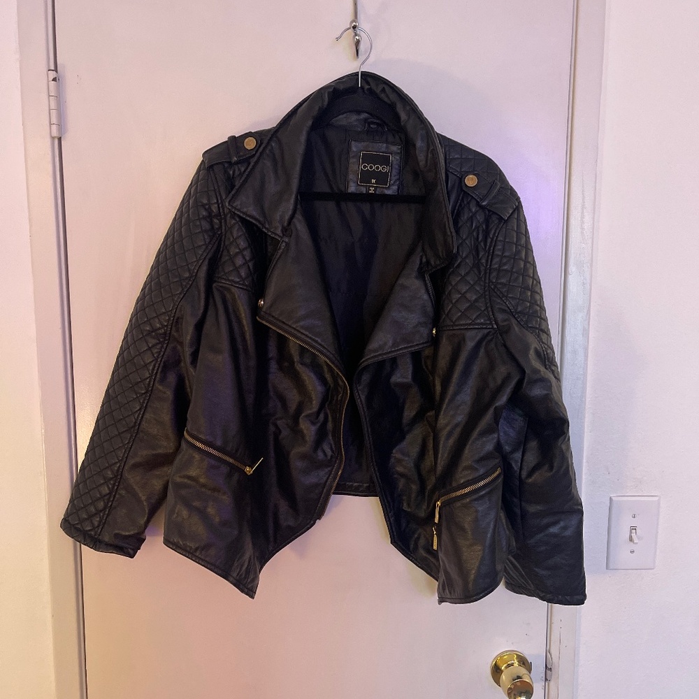 Y2K Coogi Faux Leather Jacket Womens Black Vintage plus size 1x